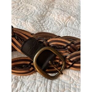 JESSICA SIMPSON 100% Leather‎ Belt 46" Three Tone Braid Boho Woven Academia